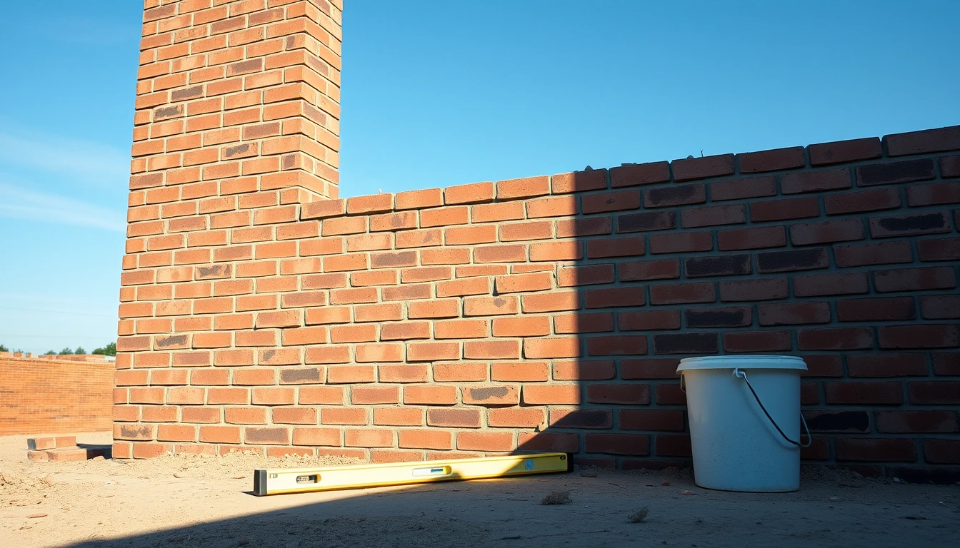 Photo of a half-built red brick wall with a spirit level and a bucket under a blue sky, illustrating CIS gross payment status