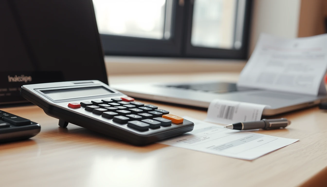 Photo of a clean desk with a laptop and calculator in soft window light