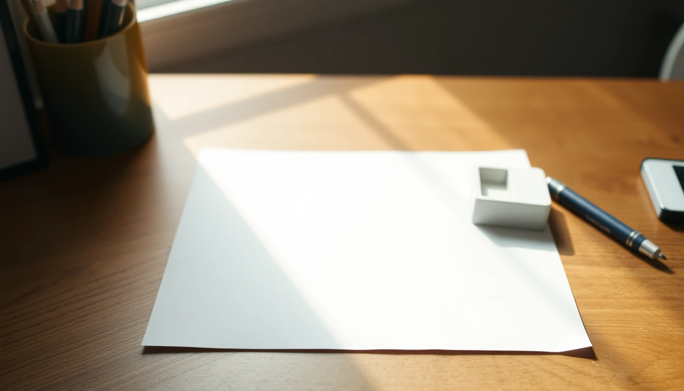 Photo of a blank sheet of paper on a wooden desk with a white eraser and a pen, illustrating correcting a mistake in an MTD quarterly update